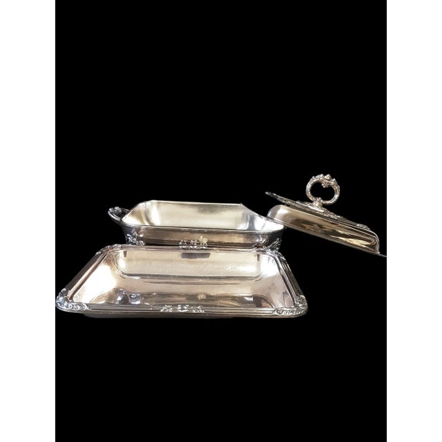 Elegant set of vintage silver plate 3 part English serving warmers. Stamped Collis and Co 150 Regent St, London with...