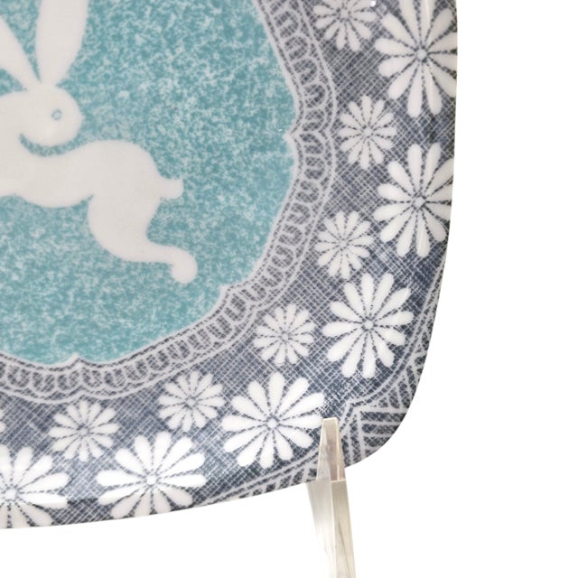 Blue Vintage Kotobuki Japan Rabbit Square Plates, Set of 2, 8.75" For Sale - Image 8 of 12
