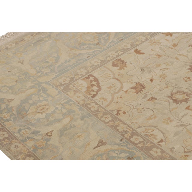 1980s Hand-Knotted Sultanabad Style Vintage Rug Beige Blue Classic Floral Pattern For Sale - Image 5 of 7