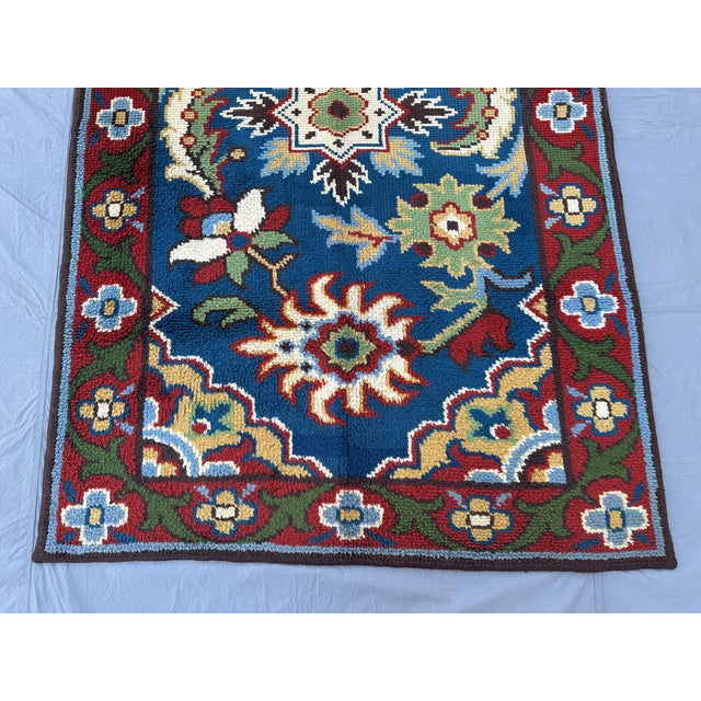 Blue Moroccan Art Deco Hand-Knotted Wool Rug - 7'5" X 4'2" For Sale - Image 6 of 10