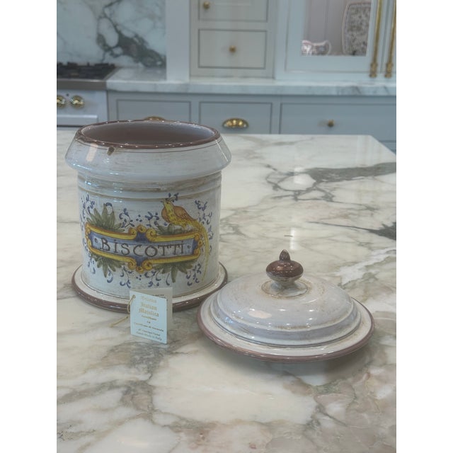 Rustic European Italian Majolica,Hand Painted ,Lidded Canister,Jar . For Sale - Image 3 of 4