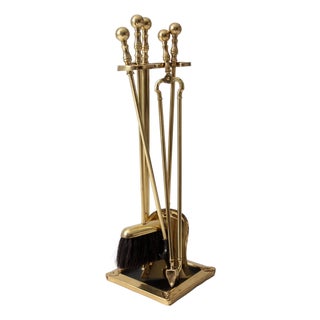 Vintage Brass Fireplace Tool Set For Sale