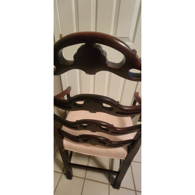 Brown 1930's-1940's Chippendale Style Ladder Back Armchairs- A Pair For Sale - Image 8 of 18