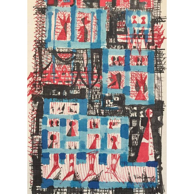 Jean-Pierre VIELFAURE 1930-2015 Composition, 1950 Ink and watercolor Signed and dated lower right 20 x 30 cm Framed (40 x...