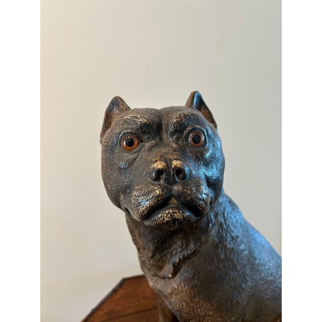 Late 20th Century Large Vintage Staffordshire Terrier–Style Seated Dog Sculpture – 20” H – Bronzed Finish For Sale - Image 5 of 5