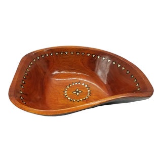 1970s Mother of Pearl Inlaid Wood Bowl For Sale