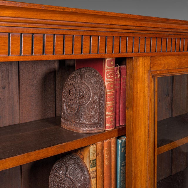 Large Antique Glazed Bookcase, English Walnut Library Display Cabinet, Victorian For Sale - Image 12 of 12