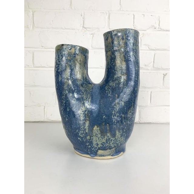 Sculptural Blue Glazed Ceramic Vase by Dale, Denmark, 1970s For Sale - Image 9 of 12