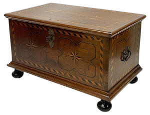 Dutch Oak Blanket Chest with Intarsia Pigeon Pattern, 1890