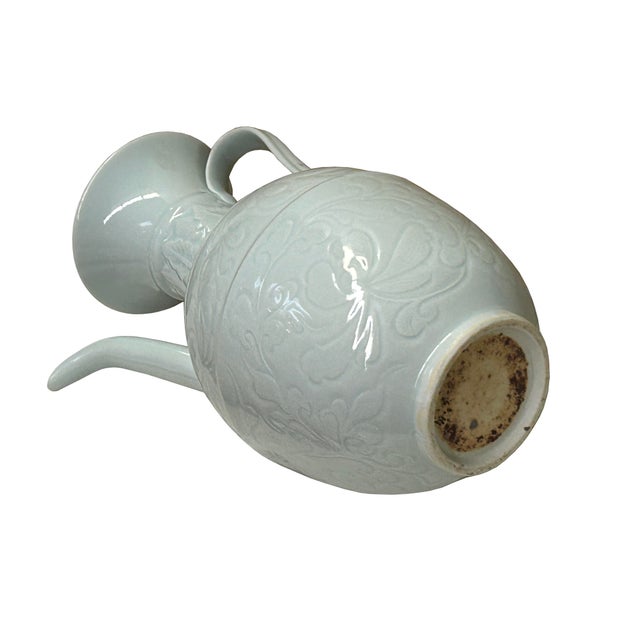 Chinese Chinese Porcelain Light Celadon White Underlay Scroll Flower Vase For Sale - Image 3 of 11