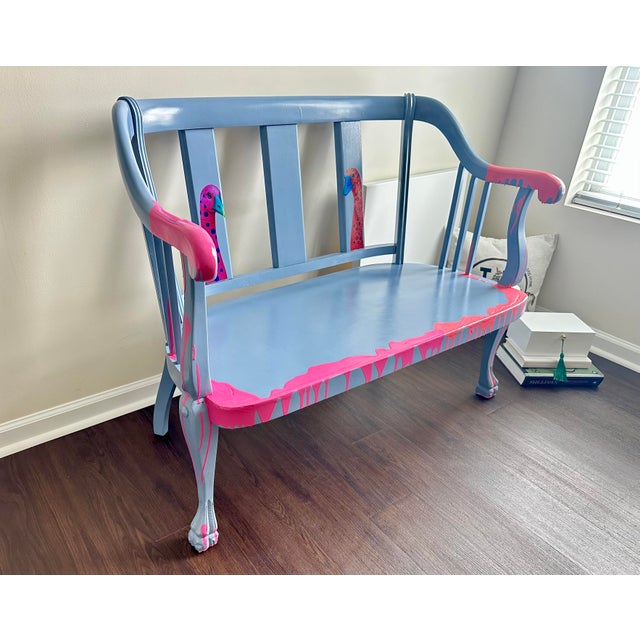 1930s One of a Kind Hand Painted Contemporary Accent Loveseat For Sale - Image 6 of 17