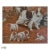Oil on canvas depicting a dog standing among fallen autumn leaves with several puppies nearby. The scene is set in a...