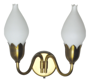 2-Arm Brass and Opaline Glass Wall Lamp from Fog & Mørup, 1950s