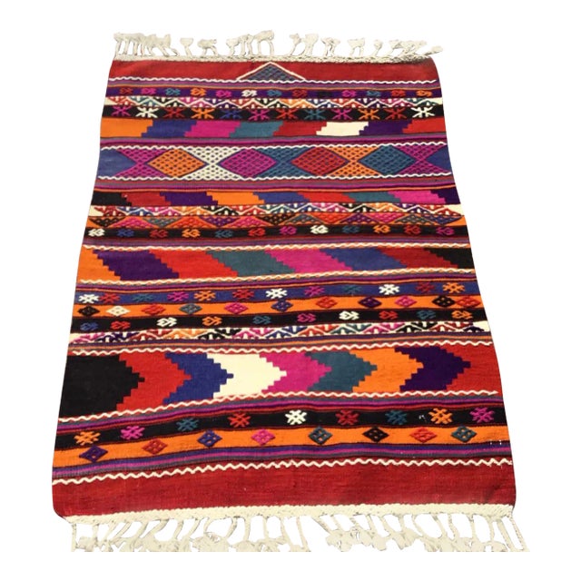 1960s Small Boho Kilim Rug, 48" X 36" For Sale