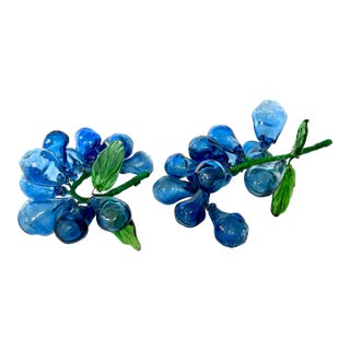 60s Italian Hand Blown Glass Blue Grapes, Pair For Sale