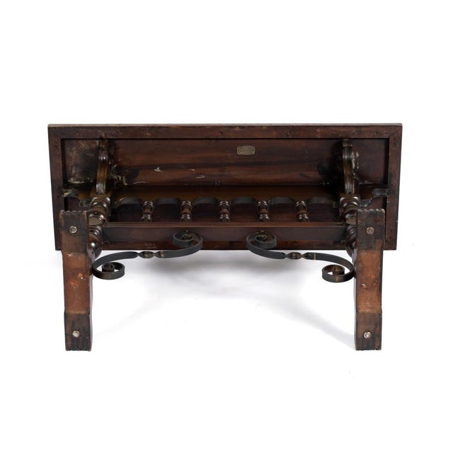 Antique Spanish Revival Walnut Console Table With Iron Scrolled Stretchers - Circa 1920 For Sale In Saint Louis - Image 6 of 10