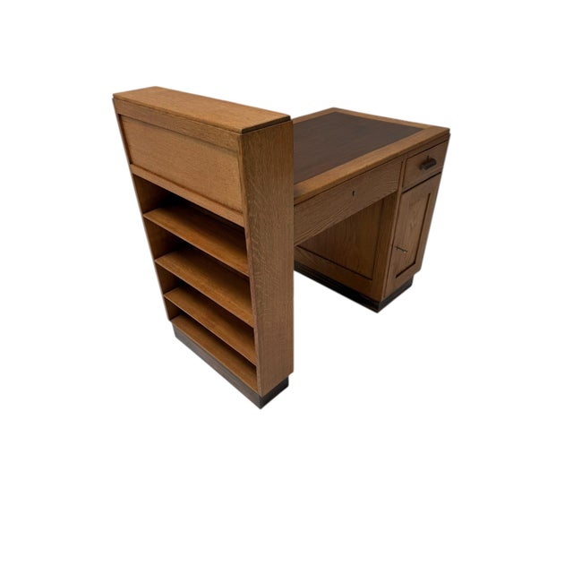 Brown Art Deco Modernist Desk with Asymmetric Open Bookcase, 1920s For Sale - Image 8 of 12