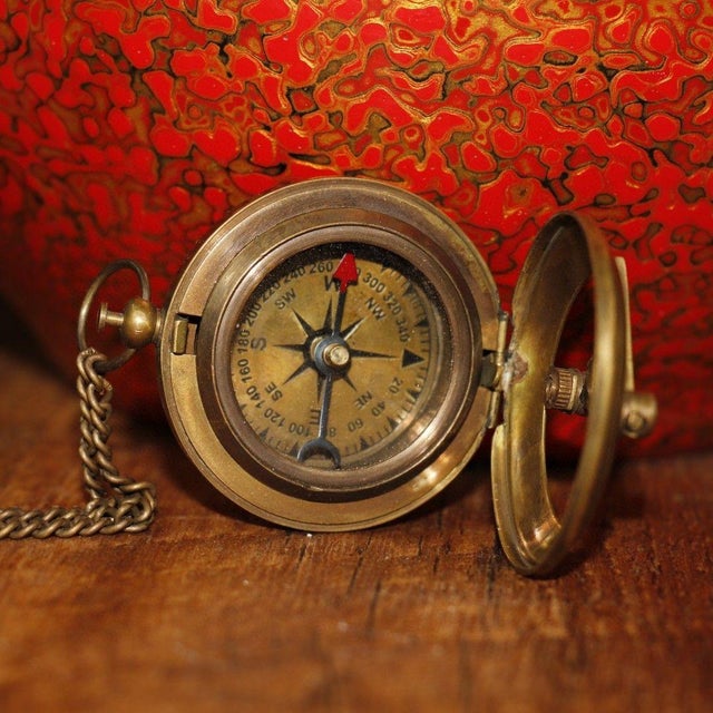 Vintage Brass Sundial Compass Pendant - Nautical Pocket Compass For Sale In Los Angeles - Image 6 of 6