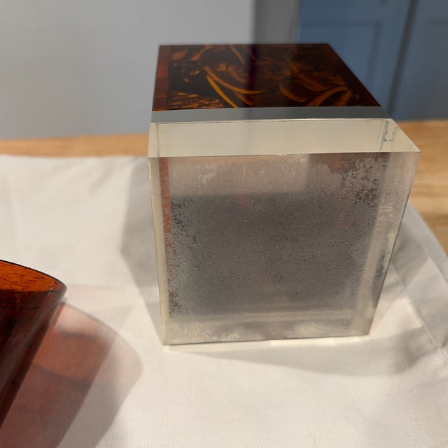 Plastic 1970s Italian Tortoise Shell Lucite Cigarette and Lighter Holder For Sale - Image 7 of 9
