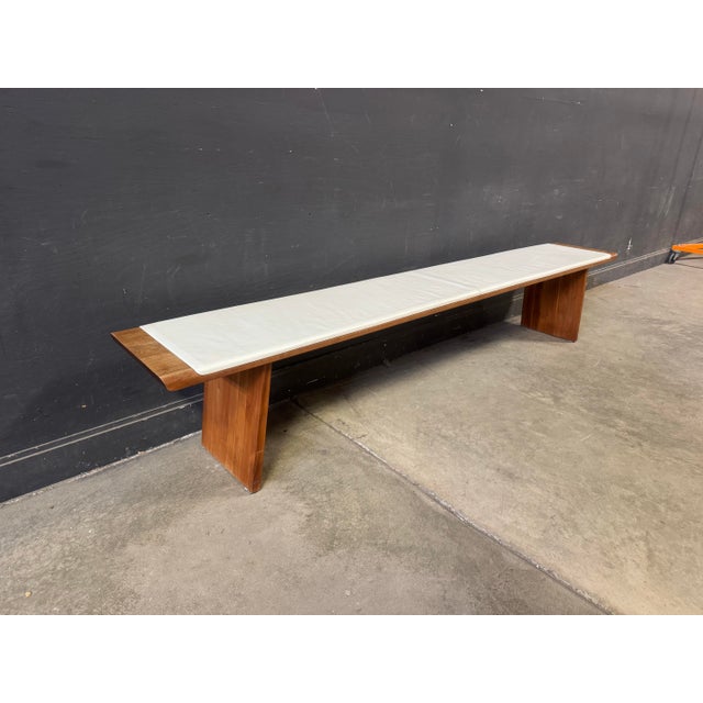 White 1970s Mid Century Modern Danish Teak and Leather Bench For Sale - Image 8 of 12