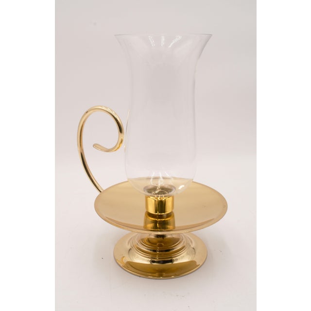 Metal Baldwin Large Brass Candle Holder With Globe For Sale - Image 7 of 12