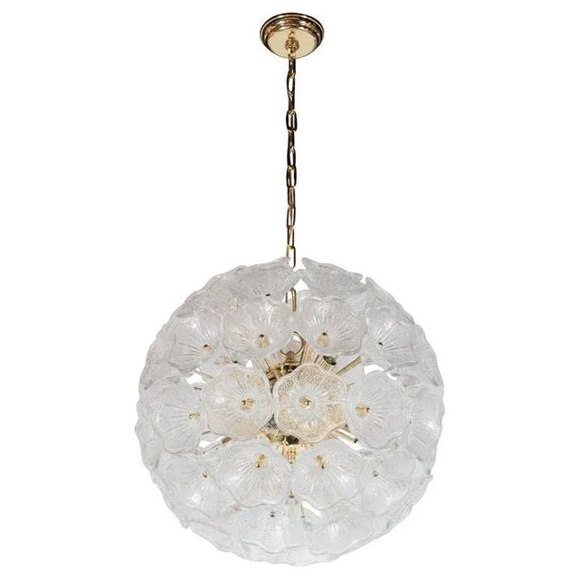 Handblown Murano Textured Glass Floral Chandelier with Polished Brass Frame For Sale - Image 9 of 9