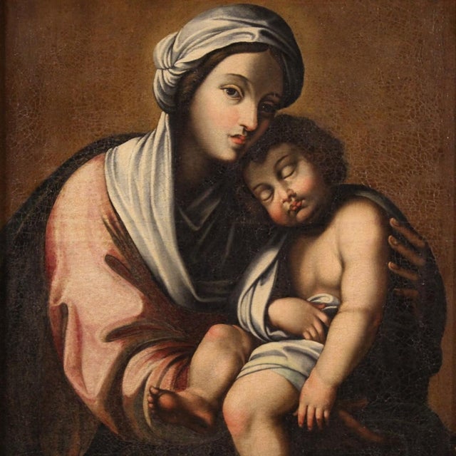 Italian Artist, Virgin with Child, 1720, Oil on Canvas For Sale - Image 6 of 16