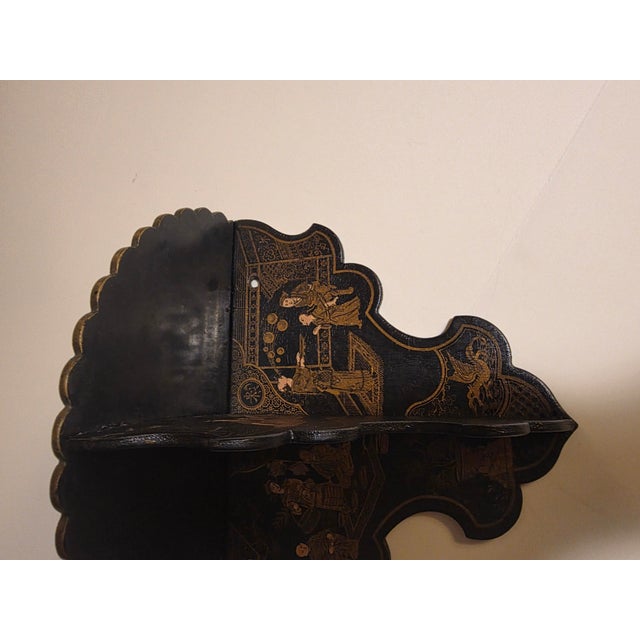 Chinoiserie Black Paper Mache Wall Shelf Bracket For Sale - Image 10 of 17
