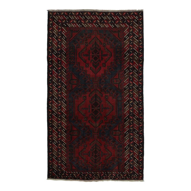 1950s Vintage Baluch Tribal Rug in Red With Geometric Patterns, From Rug & Kilim For Sale