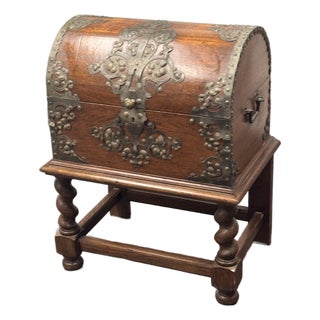 Spanish Baroque Dome Top Trunk + Stand, Antique For Sale