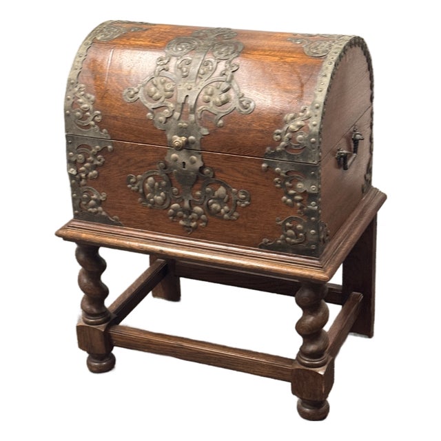 Spanish Baroque Dome Top Trunk + Stand, Antique For Sale