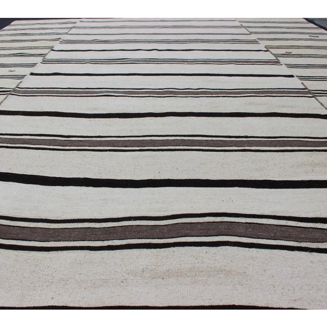 Textile Large Vintage Turkish Kilim Rug With Vertical Stripes in Cream and Brown For Sale - Image 7 of 11
