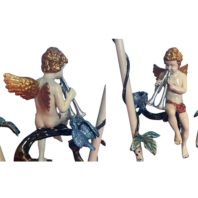 Antique White Cherub Playing the Flute Tole Table Lamp For Sale - Image 8 of 12