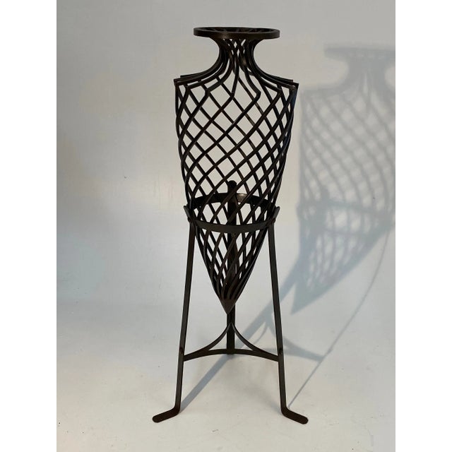 Wrought Iron Grecian Urn on Stand For Sale - Image 10 of 10