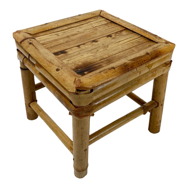 Vintage Square Scorched Bamboo Plant Stand or Riser For Sale