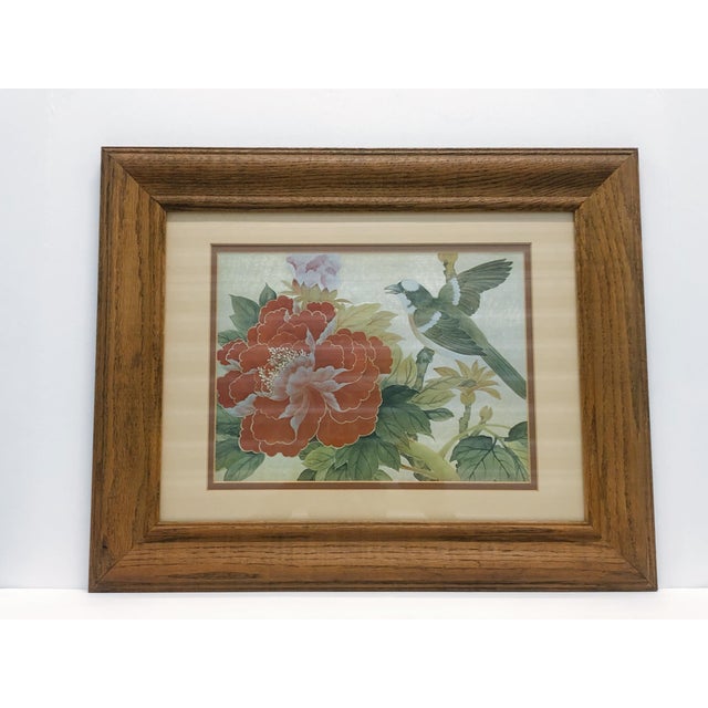 Asian 1970s Asian Framed Bird and Flowers Painting on Silk For Sale - Image 3 of 3