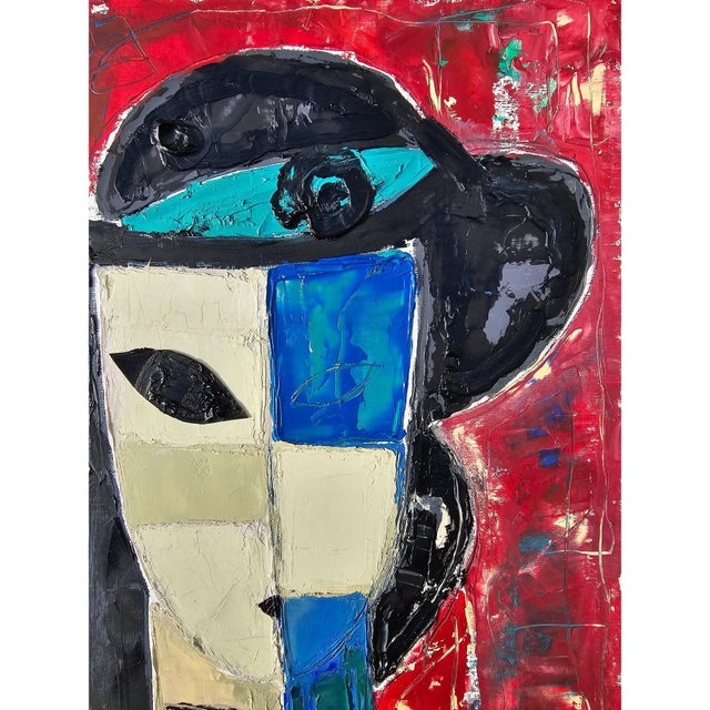 Purple 14.2" by 18.9" Original Oil Painting 'Portrait of a Woman', Unframed For Sale - Image 8 of 10