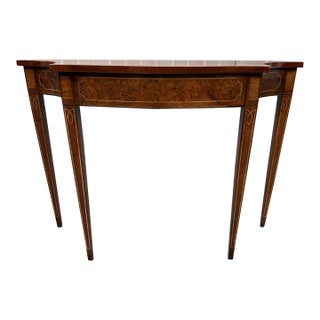 Vintage Hepplewhite Style Mahogany and Burled Wood Inlaid Console Table For Sale