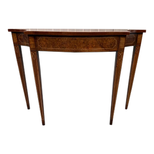 Vintage Hepplewhite Style Mahogany and Burled Wood Inlaid Console Table