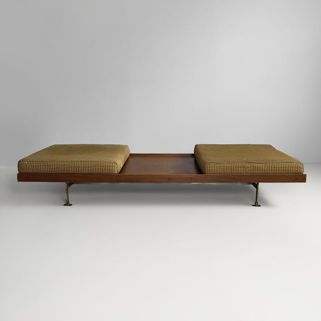 Italian art deco wooden daybed with two cushions, 1930s Daybed in dark wood with two upholstered cushions in shades of...