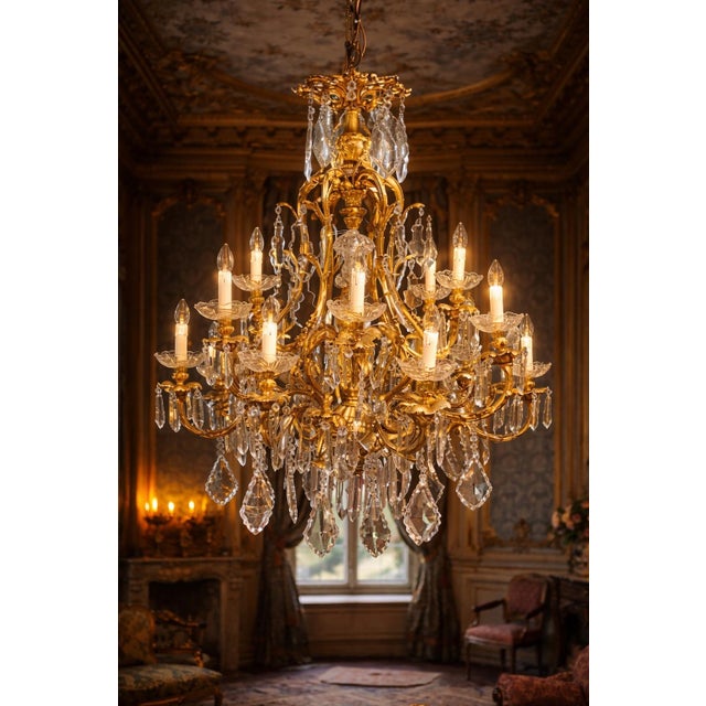 Mid 20th Century French Louis XVI Gold Bronze Chandelier For Sale - Image 17 of 17