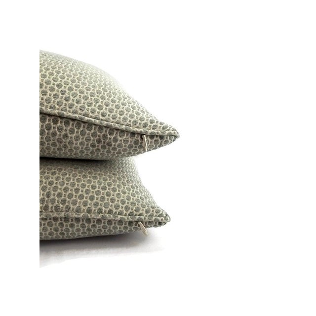 Gray Aqua Geometric Chenille Pattern With Self-Welt Pillow Cover - 20" X 20" For Sale - Image 4 of 6