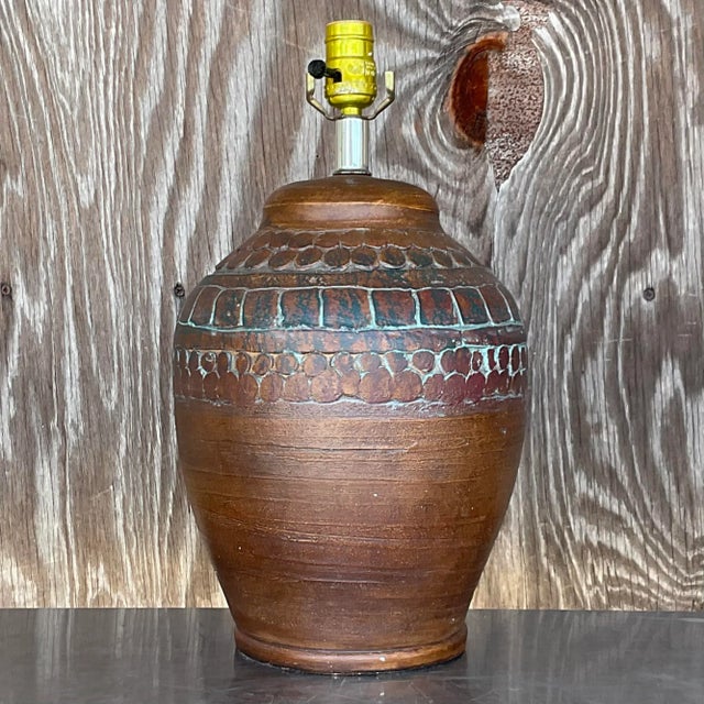 Coffee Vintage Boho Ceramic Circles Lamp For Sale - Image 8 of 8