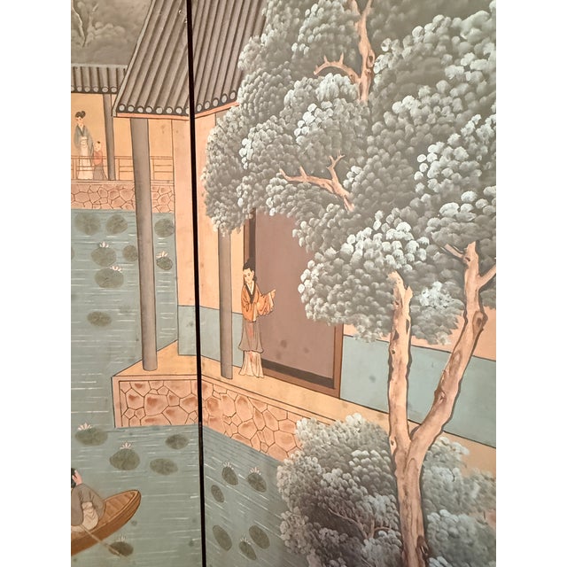 Antique Six Panel Watercolor Floor Screen For Sale - Image 14 of 15