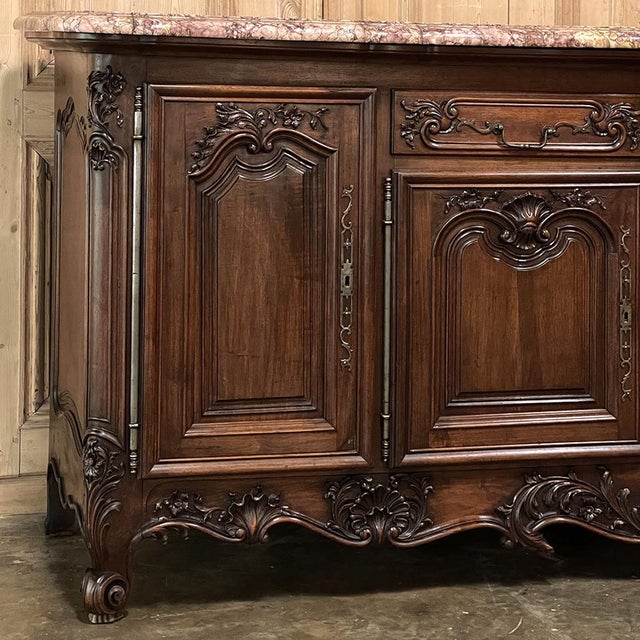 Chestnut Grand Antique French Walnut Louis XIV Marble Top Buffet ~ Sideboard For Sale - Image 8 of 18