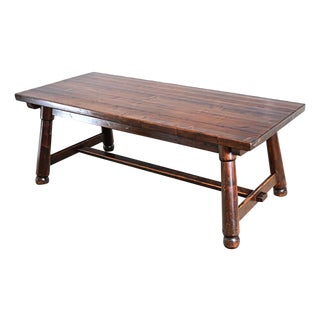 French Mid-Century Brutalist Pine Dining Table For Sale