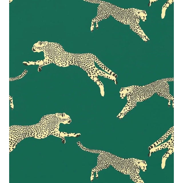 Sample - The House of Scalamandré Leaping Cheetah Cotton Print Fabric, Evergreen For Sale