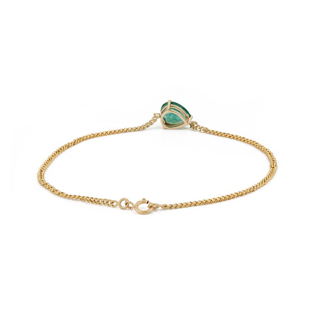 Green 14k Yellow Gold 1.85Ct Emerald Solitaire Teardrop Curb Chain Bracelet For Sale - Image 8 of 15