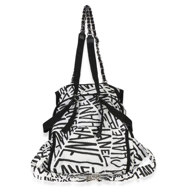 Chanel White Black Nylon Printed Coco Neige Backpack For Sale - Image 4 of 8