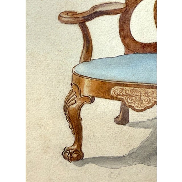 Antique 19th Century Original Wooden Dining Armchair Chair Watercolor Painting For Sale - Image 4 of 9
